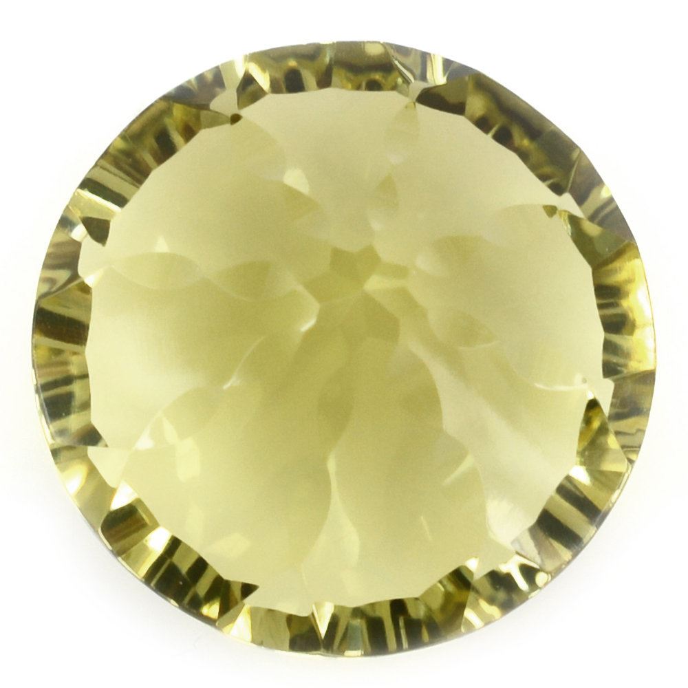 LEMON QUARTZ CONACAVE SPLENDOR CUT ROUND (GREEN GOLD) 16MM 13.85 Cts.