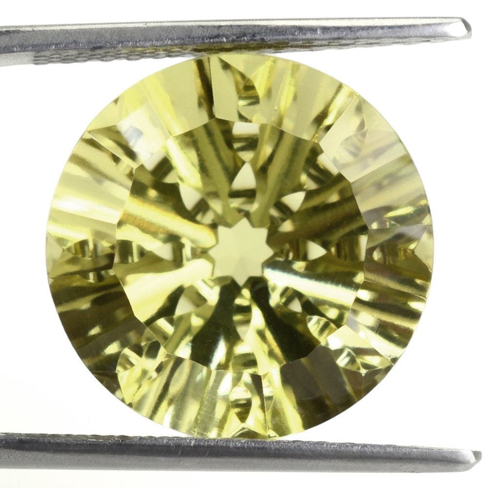 LEMON QUARTZ CONACAVE SPLENDOR CUT ROUND (GREEN GOLD) 16MM 13.85 Cts.