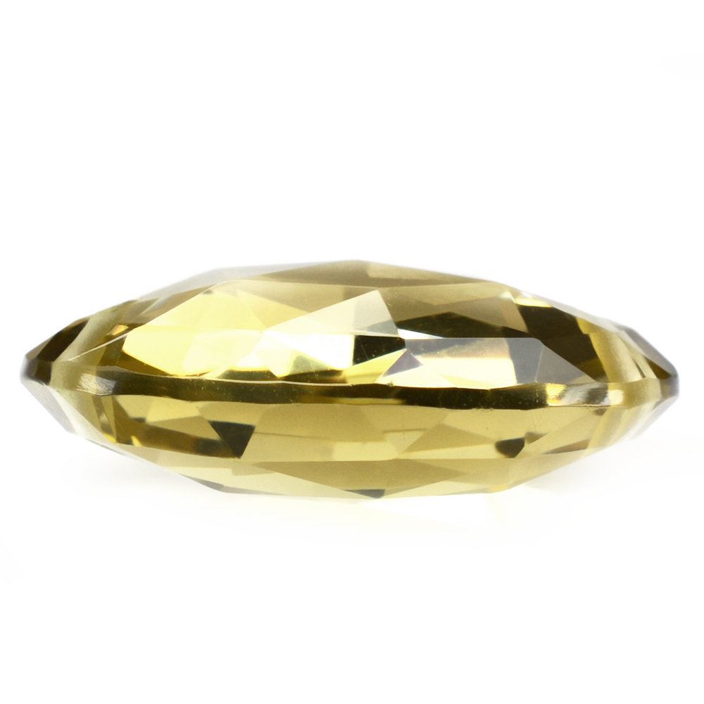 LEMON QUARTZ ROSE CUT BRIOLETTE OVAL (TWO FULL DRILL) (GREEN GOLD) 20X15MM 13.53 Cts.