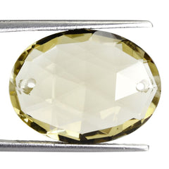 LEMON QUARTZ ROSE CUT BRIOLETTE OVAL (TWO FULL DRILL) (GREEN GOLD) 20X15MM 13.53 Cts.