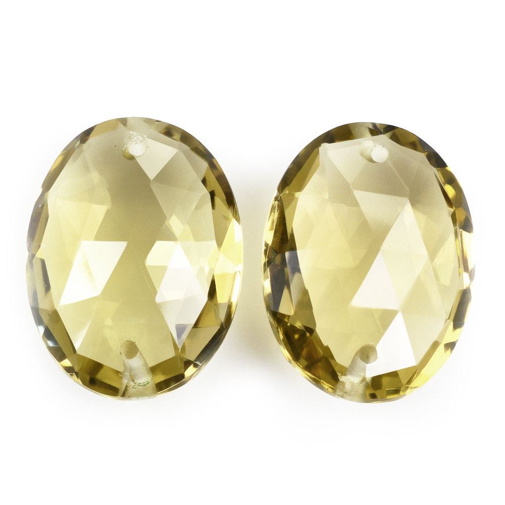 LEMON QUARTZ ROSE CUT BRIOLETTE OVAL (TWO FULL DRILL) (GREEN GOLD) 20X15MM 13.53 Cts.