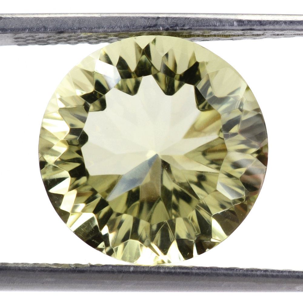 LEMON QUARTZ CONCAVE CUT ROUND (GREEN GOLD) 12MM 5.65 Cts.