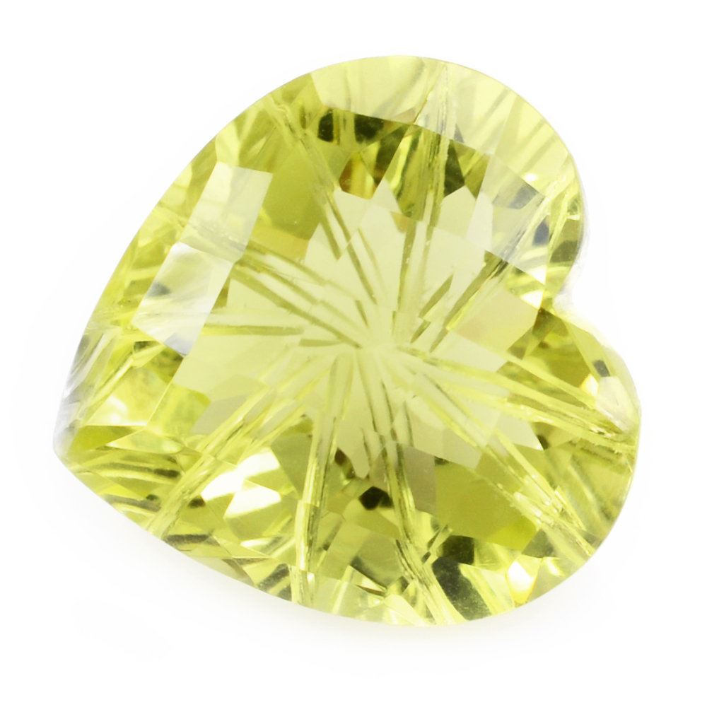 LEMON QUARTZ CHECKER CUT ON TOP BACK LAZER CUT HEART (GREEN GOLD) 15MM 10.85 Cts.