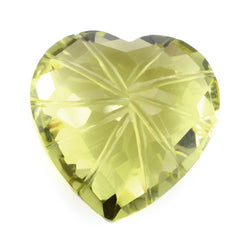 LEMON QUARTZ CHECKER CUT ON TOP BACK LAZER CUT HEART (GREEN GOLD) 15MM 10.85 Cts.