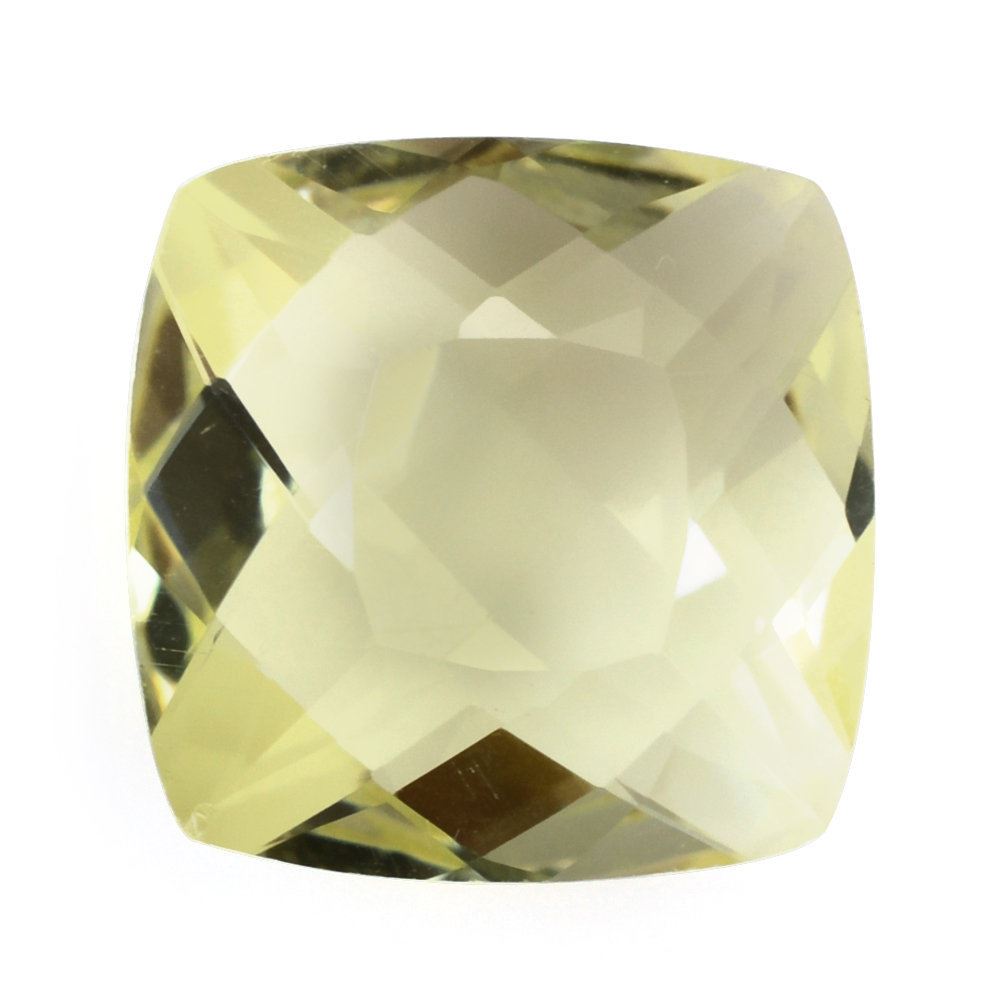 LEMON QUARTZ ANTIKE CUSHION WITH ONE SIDE TABLE & ONE SIDE CHECKER CUT 12MM 6.45 Cts.
