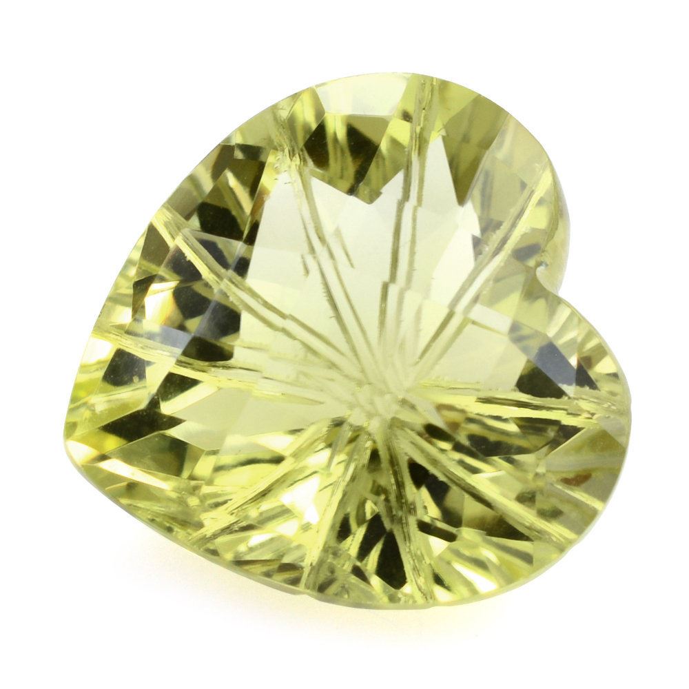 LEMON QUARTZ CHECKER CUT ON TOP BACK LAZER CUT HEART 15MM 9.73 Cts.