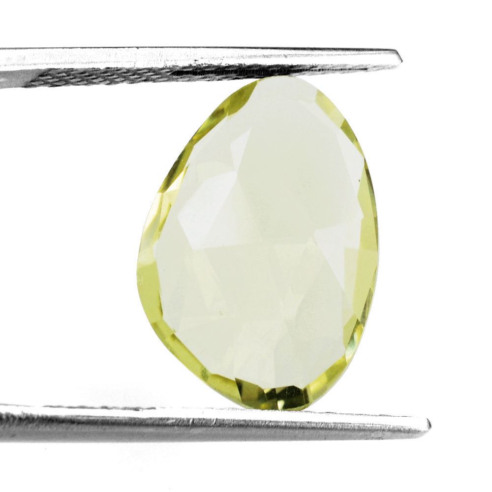 LEMON QUARTZ ROSE CUT BRIOLETTE IRREGULAR PEARISH 16X11MM 4.54 Cts.