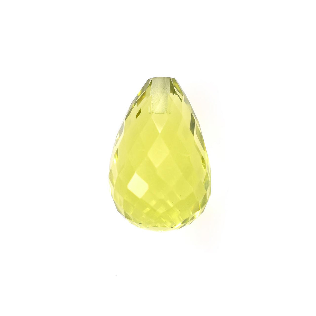 LEMON QUARTZ MICRO CHECKER FACETED BRIOLETTE DROP (GREEN GOLD) (CLEAN) (H/D_0.90) 14.00X10.00 MM 8.18 Cts.