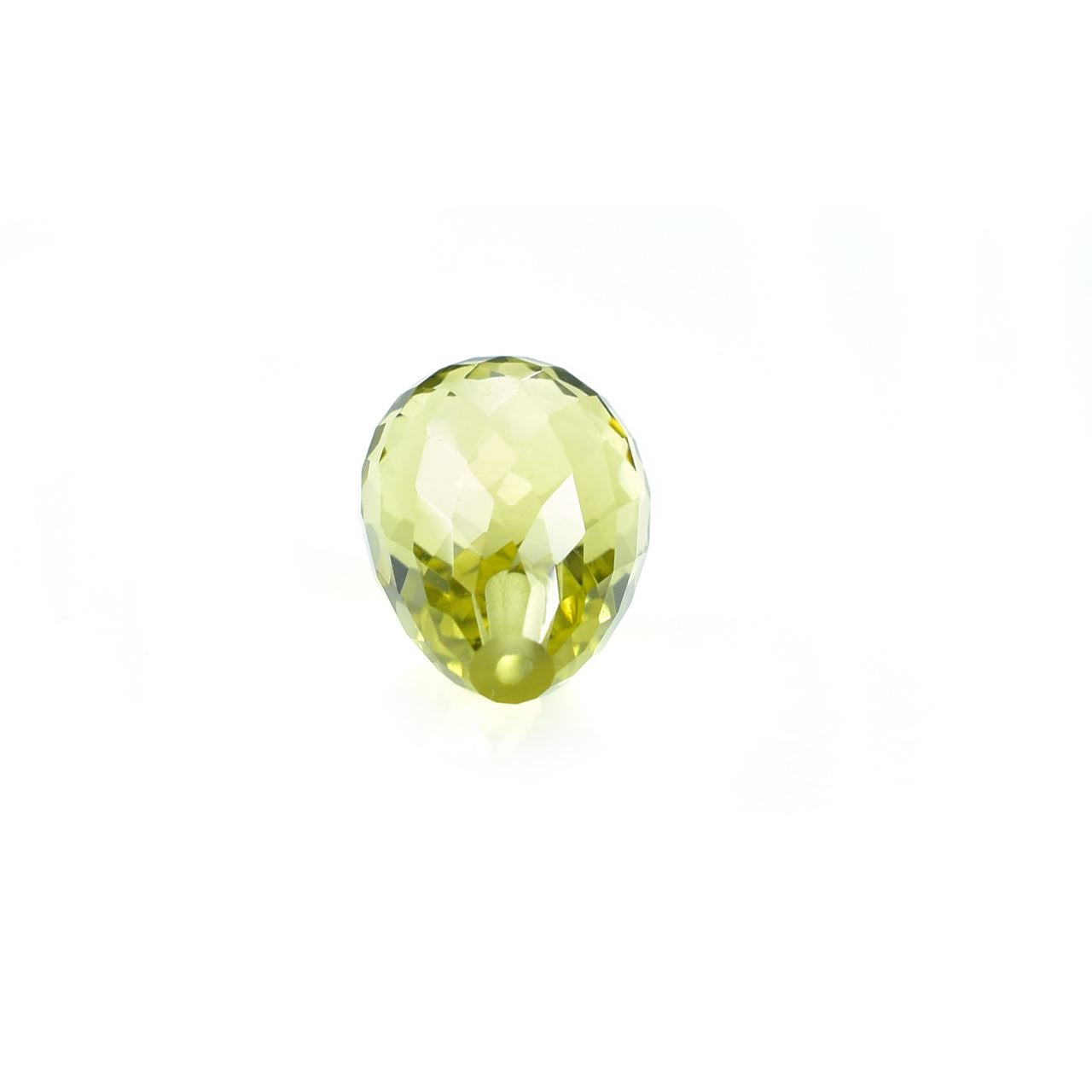 LEMON QUARTZ MICRO CHECKER FACETED BRIOLETTE DROP (GREEN GOLD) (CLEAN) (H/D_0.90) 14.00X10.00 MM 8.18 Cts.