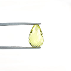 LEMON QUARTZ MICRO CHECKER FACETED BRIOLETTE DROP (GREEN GOLD) (CLEAN) (H/D_0.90) 14.00X10.00 MM 8.18 Cts.