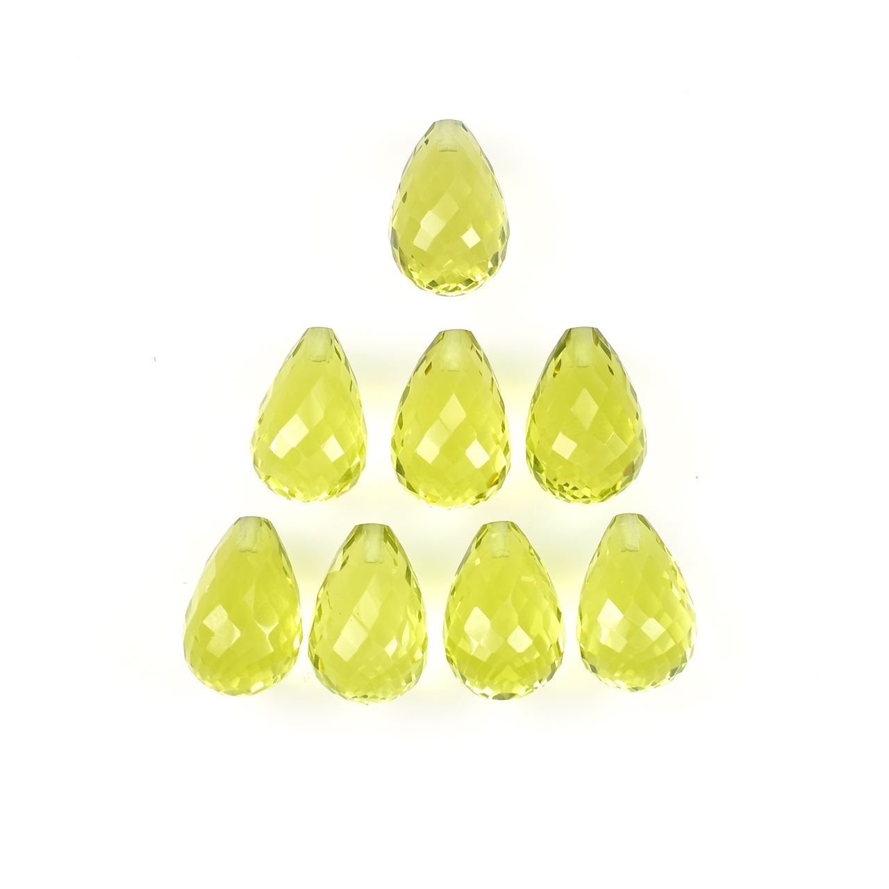 LEMON QUARTZ MICRO CHECKER FACETED BRIOLETTE DROP (GREEN GOLD) (CLEAN) (H/D_0.90) 14.00X10.00 MM 8.18 Cts.