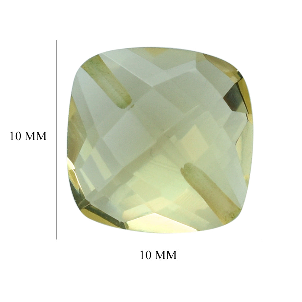 LEMON QUARTZ BRIOLETTE CUSHION (TWO HALF DRILL) 10MM 4.20 Cts.