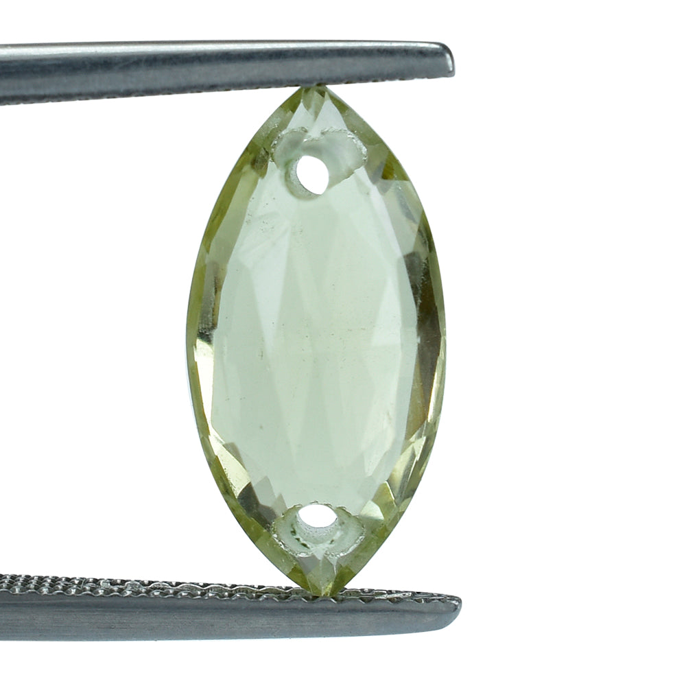 LEMON QUARTZ ROSE CUT BRIOLETTE MARQUISE (TWO FULL DRILL) 16X8MM 3.83CTS.