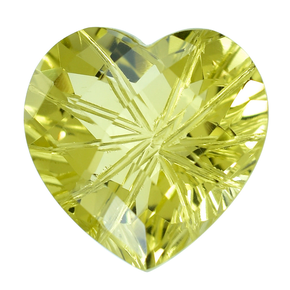 LEMON QUARTZ CHECKER CUT TOP PRINCESS BACK LAZER CUT HEART 15MM (DES#21)  10.49 Cts.