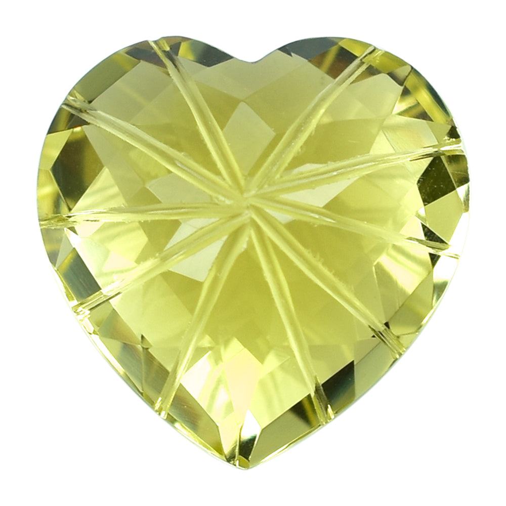 LEMON QUARTZ CHECKER CUT TOP PRINCESS BACK LAZER CUT HEART 15MM (DES#21)  10.49 Cts.
