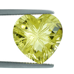 LEMON QUARTZ CHECKER CUT TOP PRINCESS BACK LAZER CUT HEART 15MM (DES#21)  10.49 Cts.