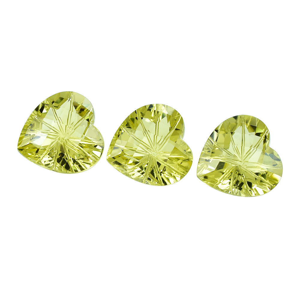 LEMON QUARTZ CHECKER CUT TOP PRINCESS BACK LAZER CUT HEART 15MM (DES#21)  10.49 Cts.