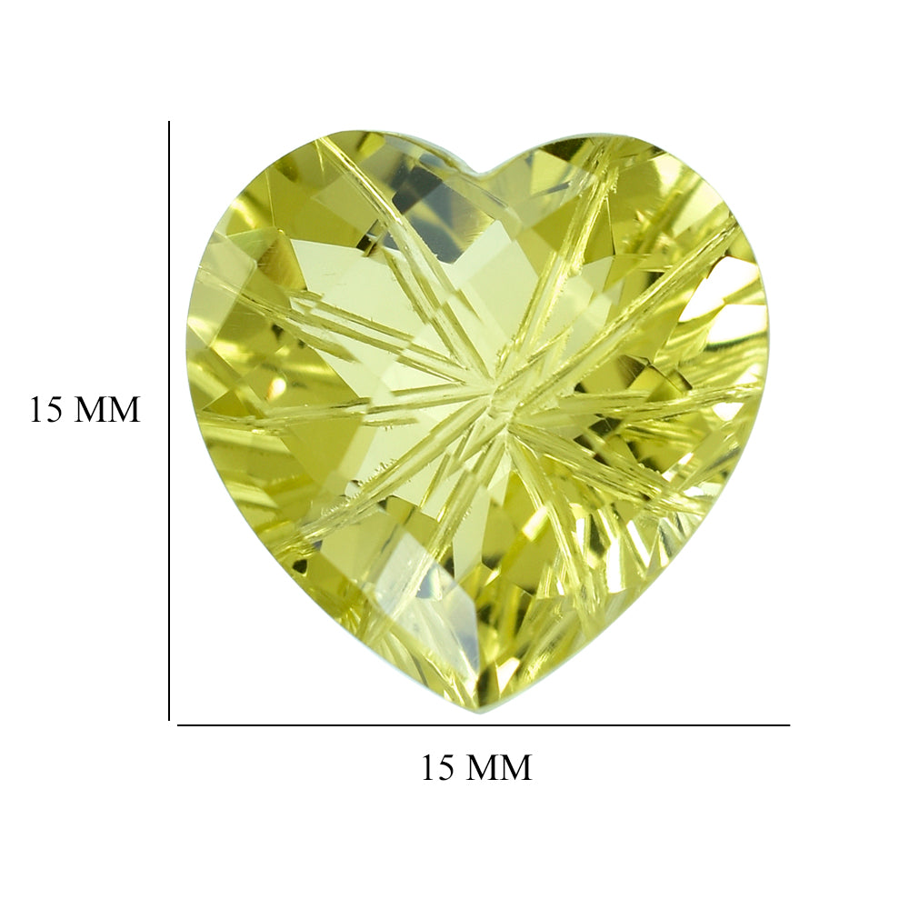 LEMON QUARTZ CHECKER CUT TOP PRINCESS BACK LAZER CUT HEART 15MM (DES#21)  10.49 Cts.