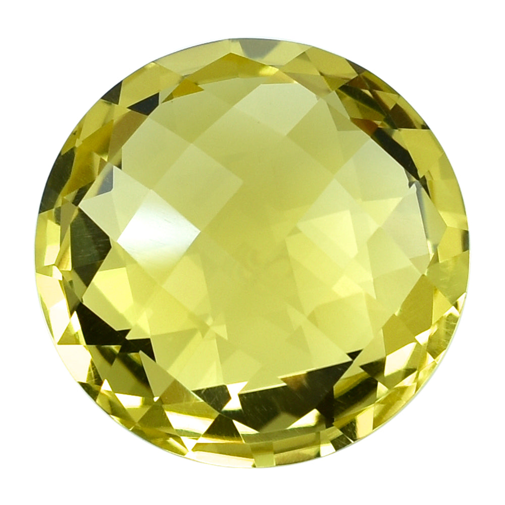 LEMON QUARTZ BRIOLETTE ROUND (GREEN-GOLD) 20MM 24.73CTS.