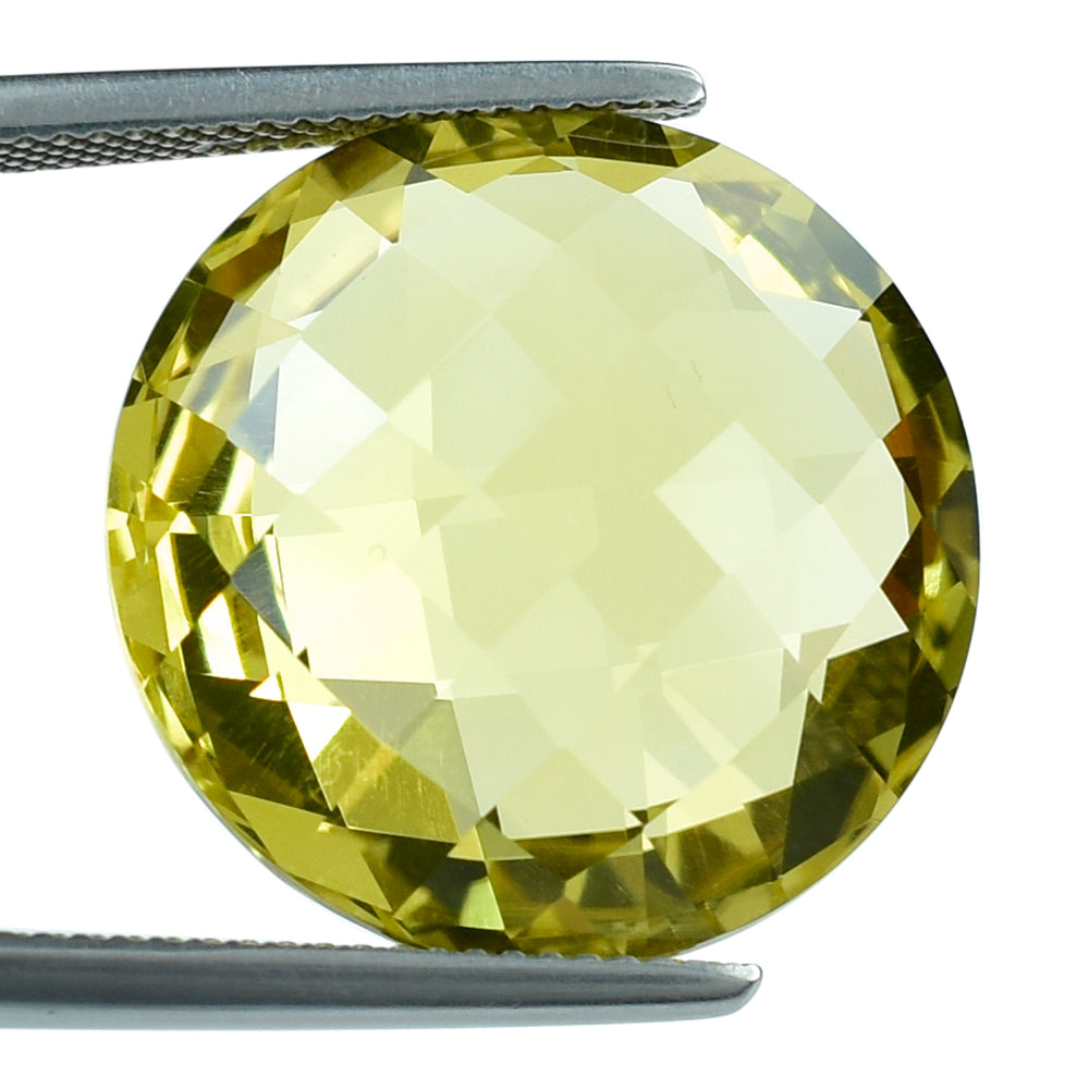 LEMON QUARTZ BRIOLETTE ROUND (GREEN-GOLD) 20MM 24.73CTS.