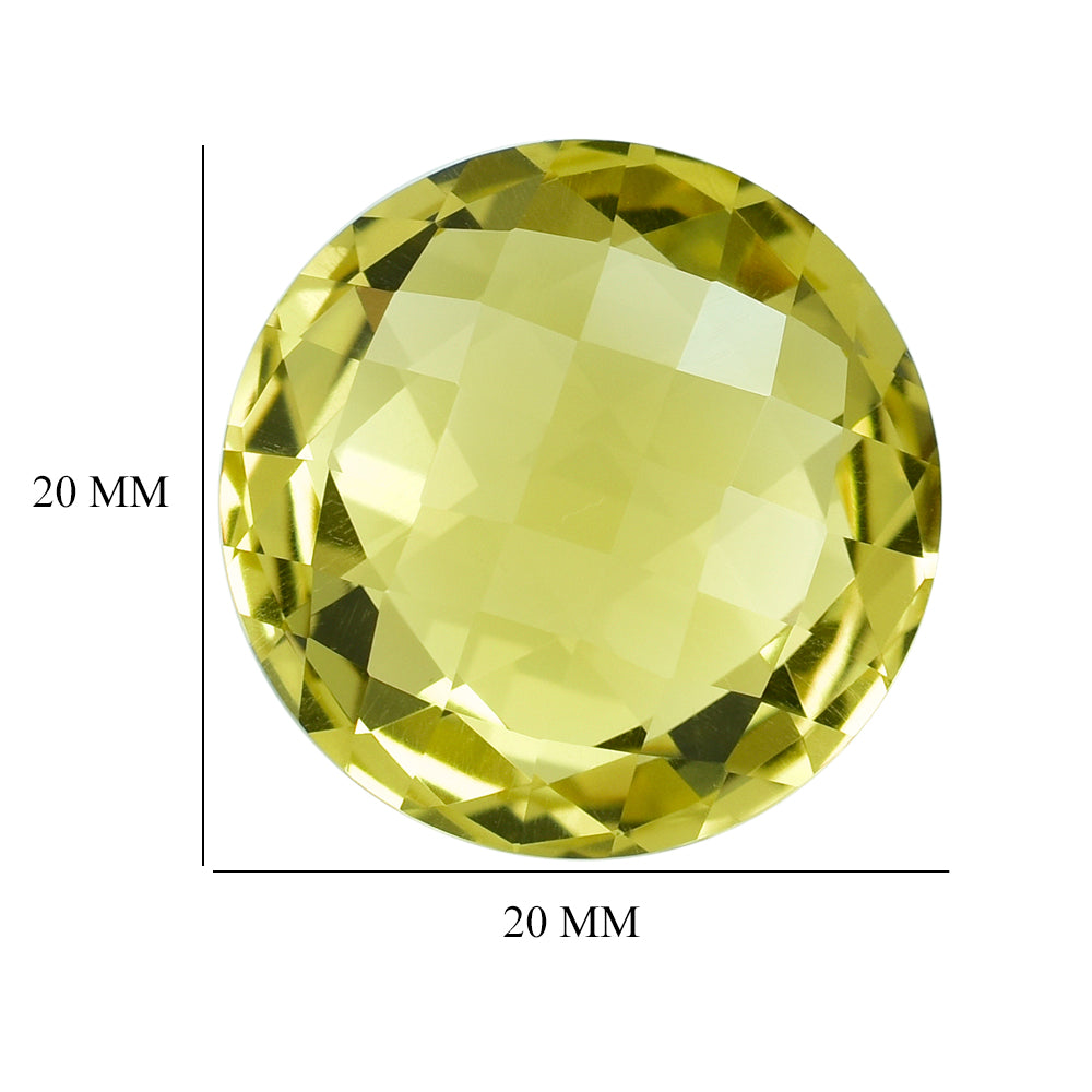 LEMON QUARTZ BRIOLETTE ROUND (GREEN-GOLD) 20MM 24.73CTS.