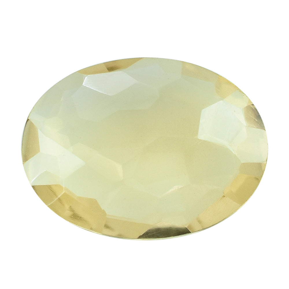 LEMON QUARTZ IRREGULAR FACETED BRIOLETTE OVAL 16X12MM 6.12CTS.