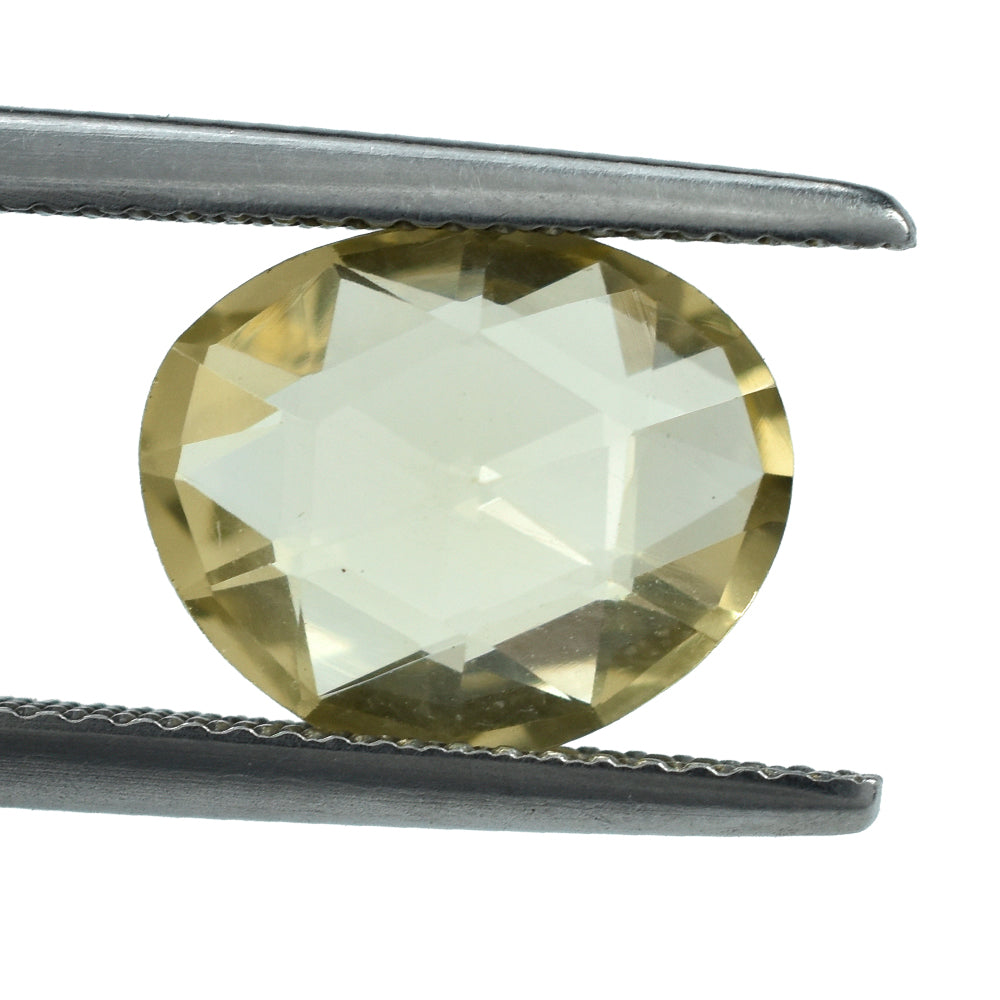 LEMON QUARTZ ROSE CUT BRIOLETTE IRREGULAR OVAL 11.50X9.50MM 3.52CTS.