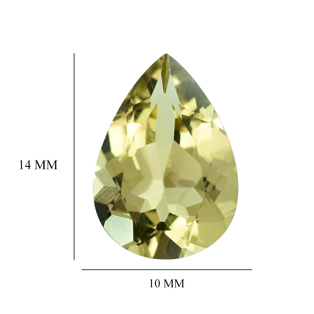 LEMON QUARTZ CUT PEAR 14X10MM 4.45CTS.