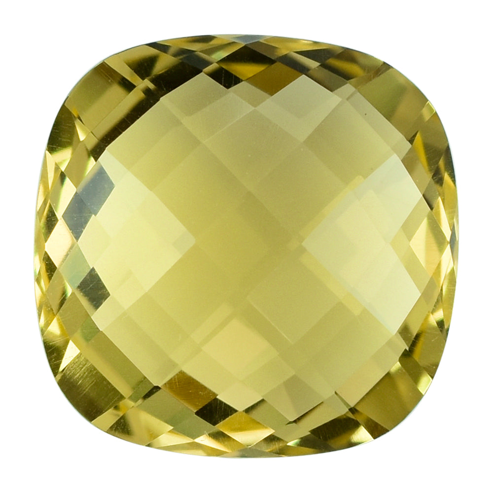 LEMON QUARTZ BRIOLETTE CUSHION (GREEN-GOLD) 18MM 20.55CTS.