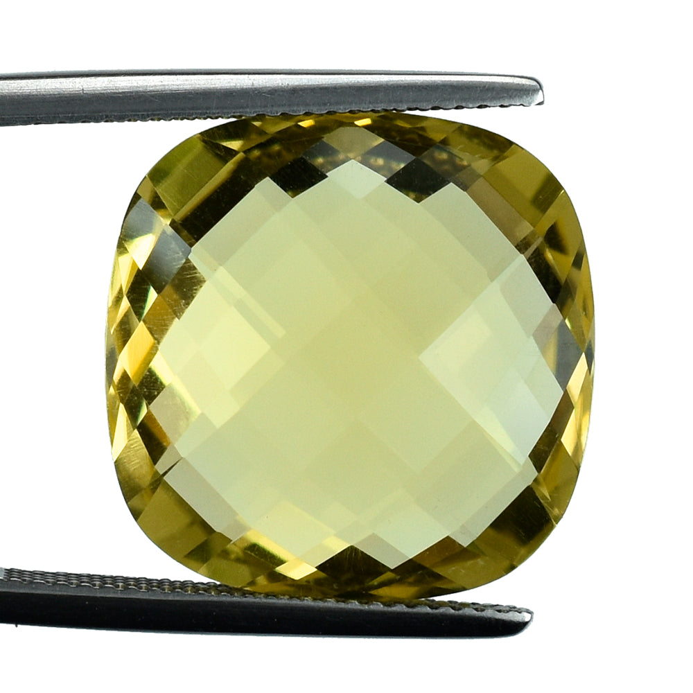 LEMON QUARTZ BRIOLETTE CUSHION (GREEN-GOLD) 18MM 20.55CTS.