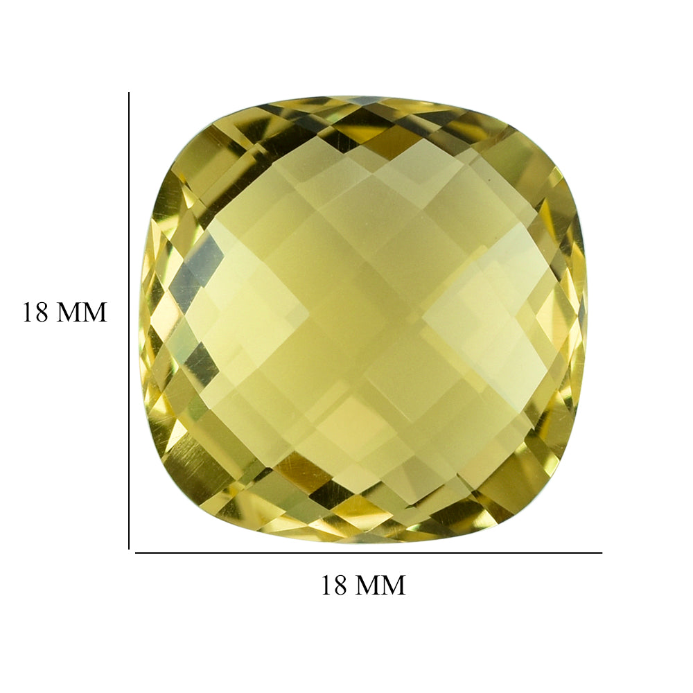 LEMON QUARTZ BRIOLETTE CUSHION (GREEN-GOLD) 18MM 20.55CTS.
