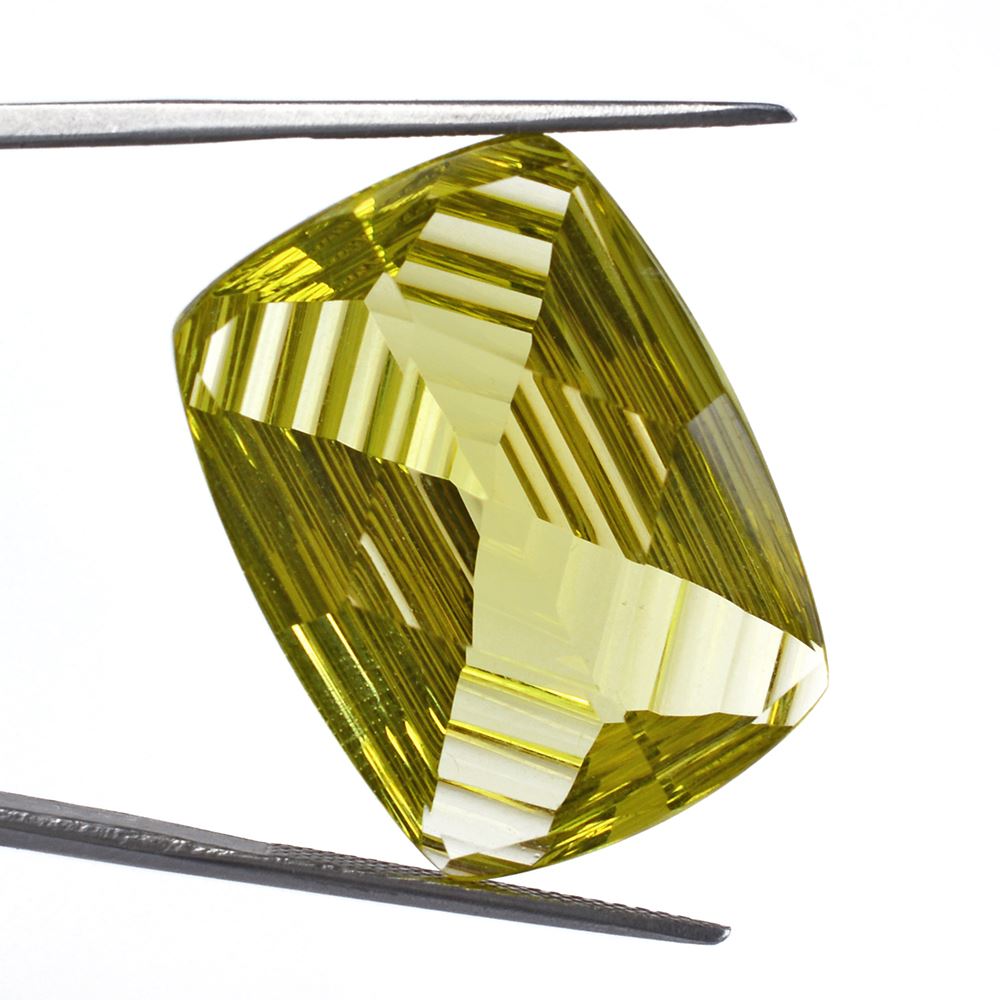 LEMON QUARTZ CONCAVE FANCY CUSHION (#6) (GREEN GOLD) 27X20MM 38.25 Cts.