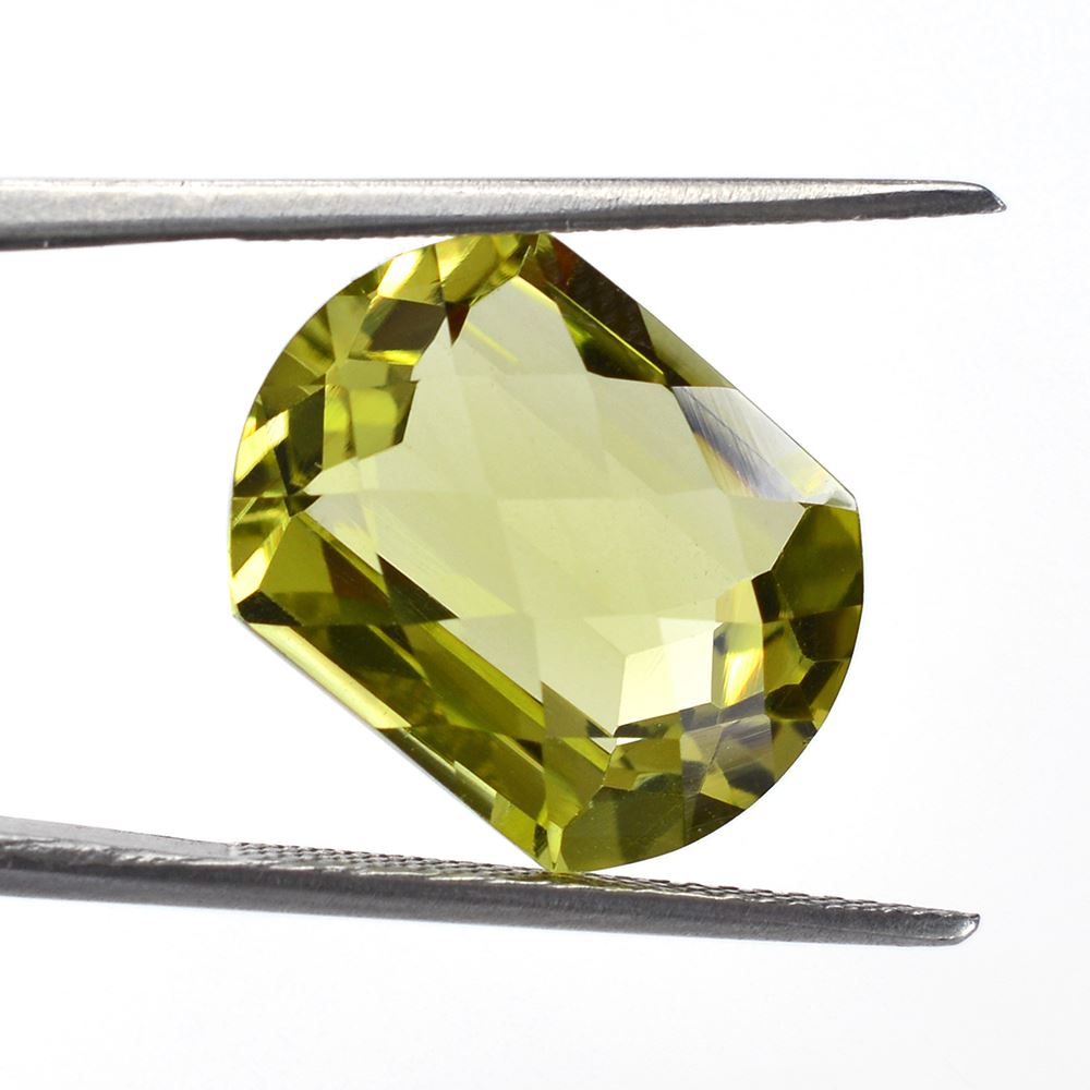 LEMON QUARTZ CHECKER CUT FANCY CUSHION (GREEN GOLD) 16X12MM 9.90 Cts.