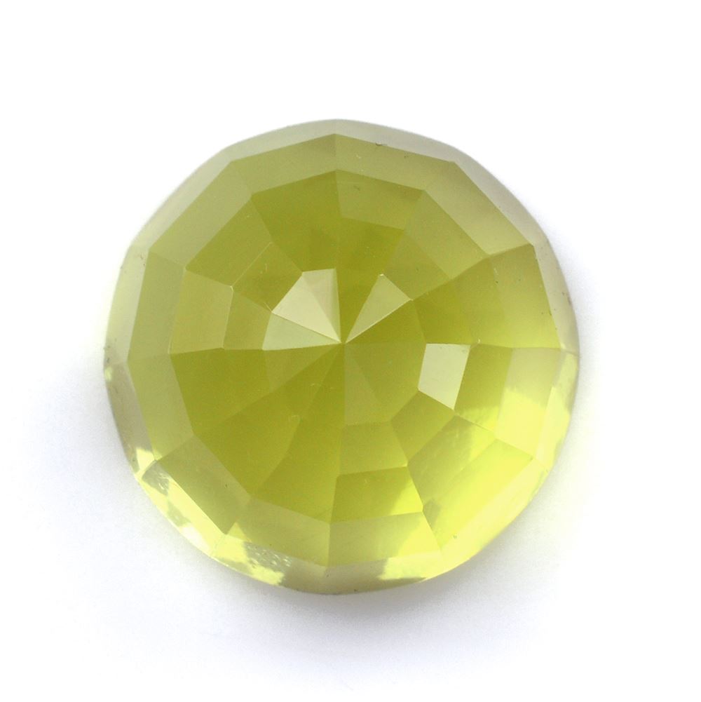 LEMON QUARTZ STEP CUT HIGH DOME ROUND CAB (GREEN GOLD) 20MM 38.39 Cts.