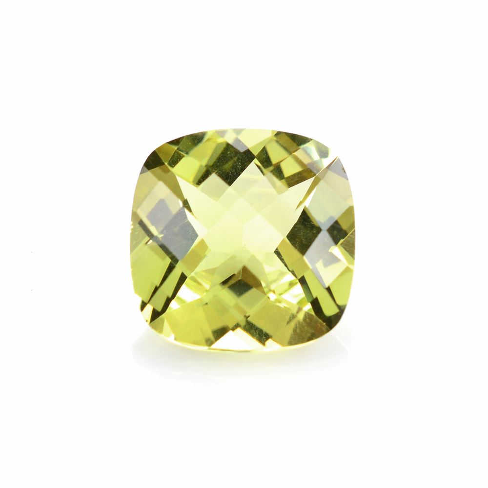 LEMON QUARTZ CHECKER CUT CUSHION (GREEN GOLD) 12MM 6.10Cts.