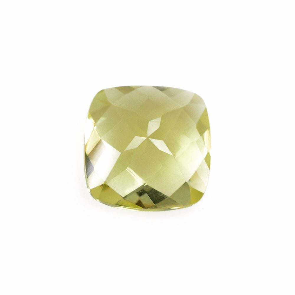 LEMON QUARTZ CHECKER CUT CUSHION (GREEN GOLD) 12MM 6.10Cts.