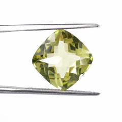 LEMON QUARTZ CHECKER CUT CUSHION (GREEN GOLD) 12MM 6.10Cts.