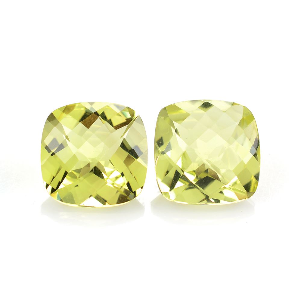 LEMON QUARTZ CHECKER CUT CUSHION (GREEN GOLD) 12MM 6.10Cts.