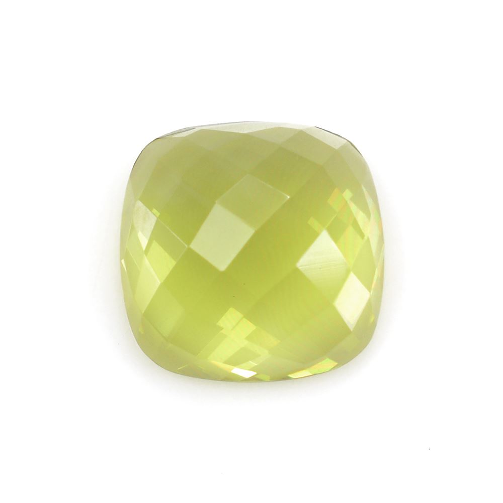 LEMON QUARTZ CHECKER CUSHION CAB (GREEN GOLD) 16MM 14.8Cts.