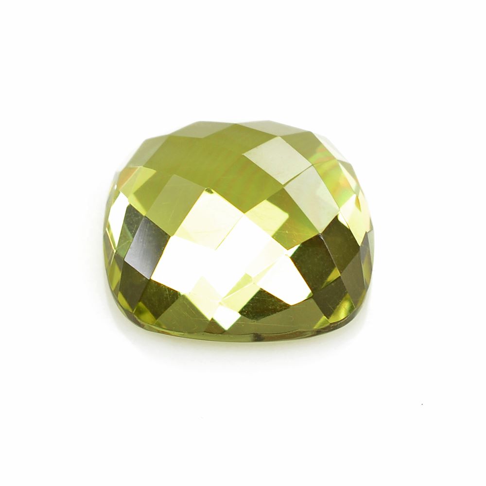 LEMON QUARTZ CHECKER CUSHION CAB (GREEN GOLD) 16MM 14.8Cts.