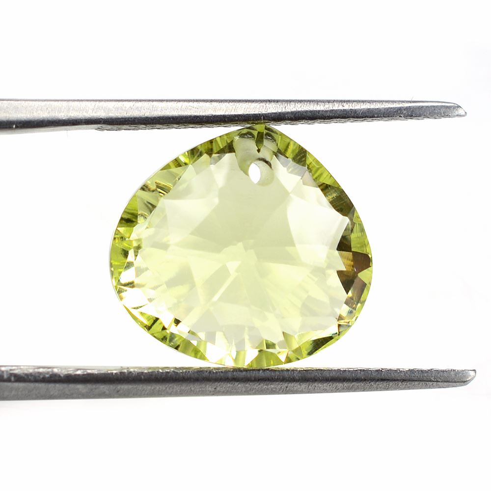 LEMON QUARTZ CONCAVE CUT BRIOLETTE PEAR (LITE) (FULL DRILL) TABEEZ 13X12MM 7.30 Cts.