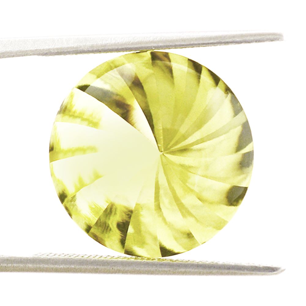 LEMON QUARTZ BUFFTOP ROUND WITH TWISTED CONCAVE 15MM 10.60 Cts.
