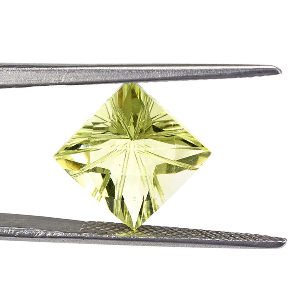 LEMON QUARTZ CHECKER TOP PRINCESS BACK LAZER CUT SQUARE 10MM 4.33 Cts.