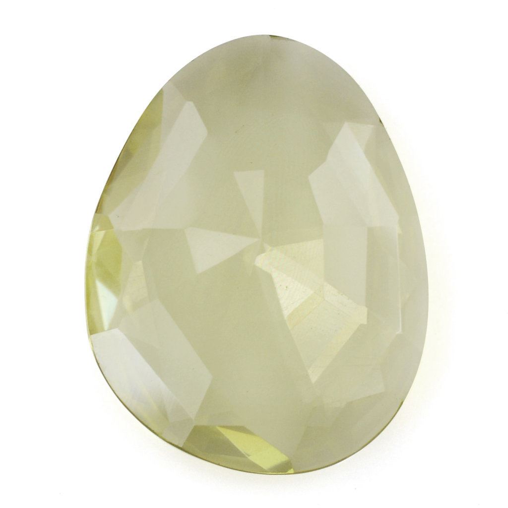 LEMON QUARTZ CUT IRREGULAR  OVAL STEP CUT BACK 23X18MM 13.68 Cts.