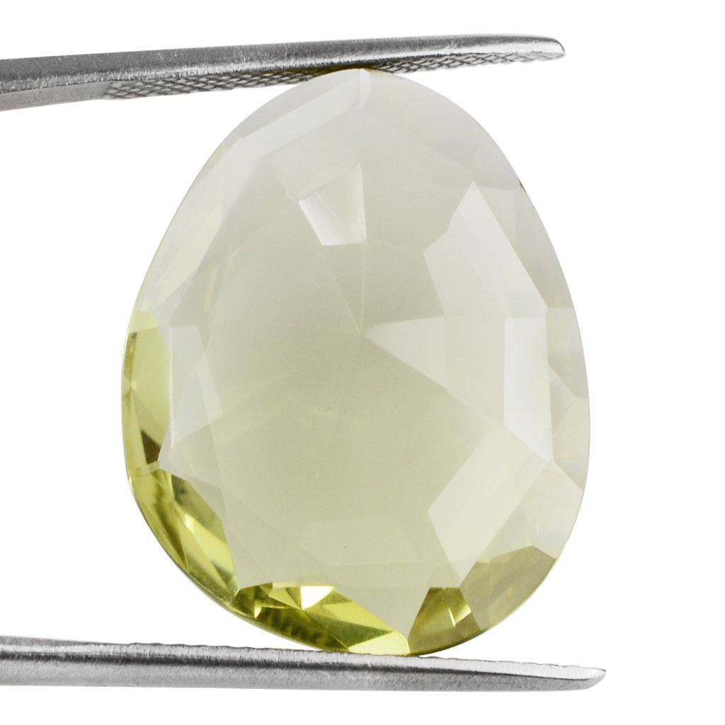 LEMON QUARTZ CUT IRREGULAR  OVAL STEP CUT BACK 23X18MM 13.68 Cts.