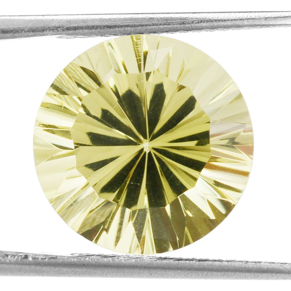 LEMON QUARTZ CONCAVE STRAIGHT FACET ROUND 14MM 8.30 Cts.