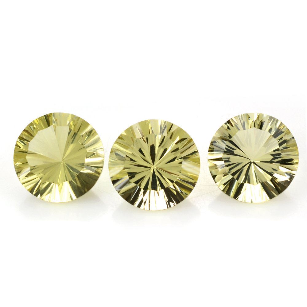 LEMON QUARTZ CONCAVE STRAIGHT FACET ROUND 14MM 8.30 Cts.
