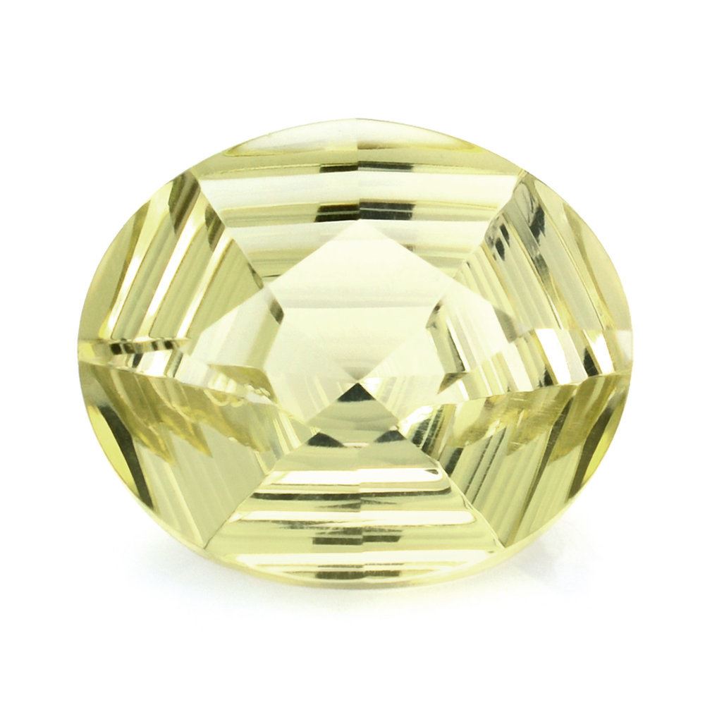 LEMON QUARTZ SWIRL CUT HEXAGON CONCAVE OVAL 14X12MM 6.24 Cts.