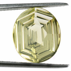 LEMON QUARTZ SWIRL CUT HEXAGON CONCAVE OVAL 14X12MM 6.24 Cts.