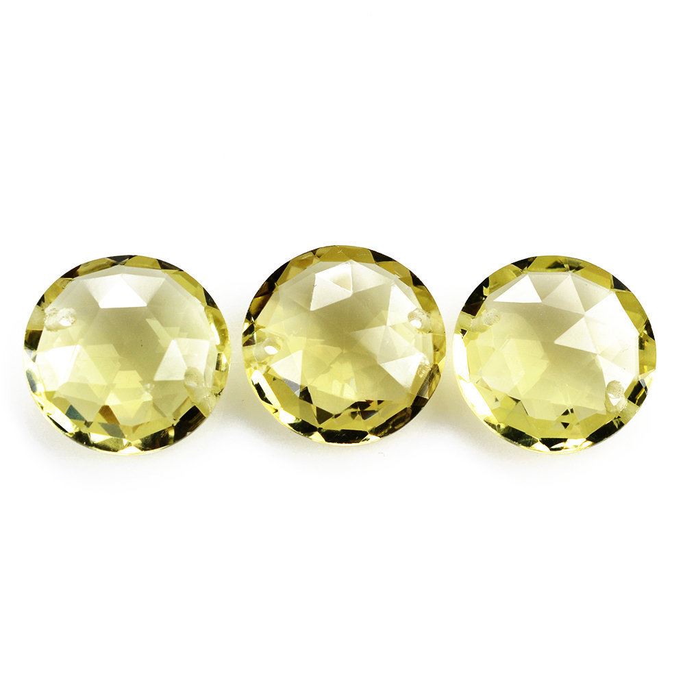 LEMON QUARTZ ROSE CUT BRIOLETTE ROUND WITH (TWO FULL DRILL) 16MM 10.06 Cts.